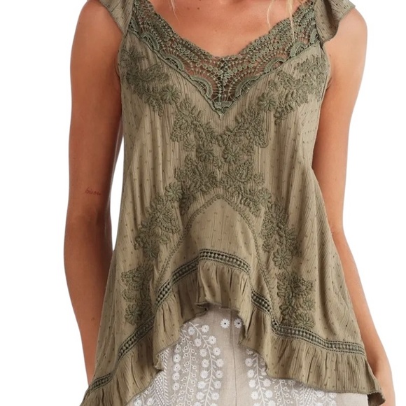 Exhale Embroidered Camisole Olive Dobby Talisman the Label Size L - Picture 3 of 3